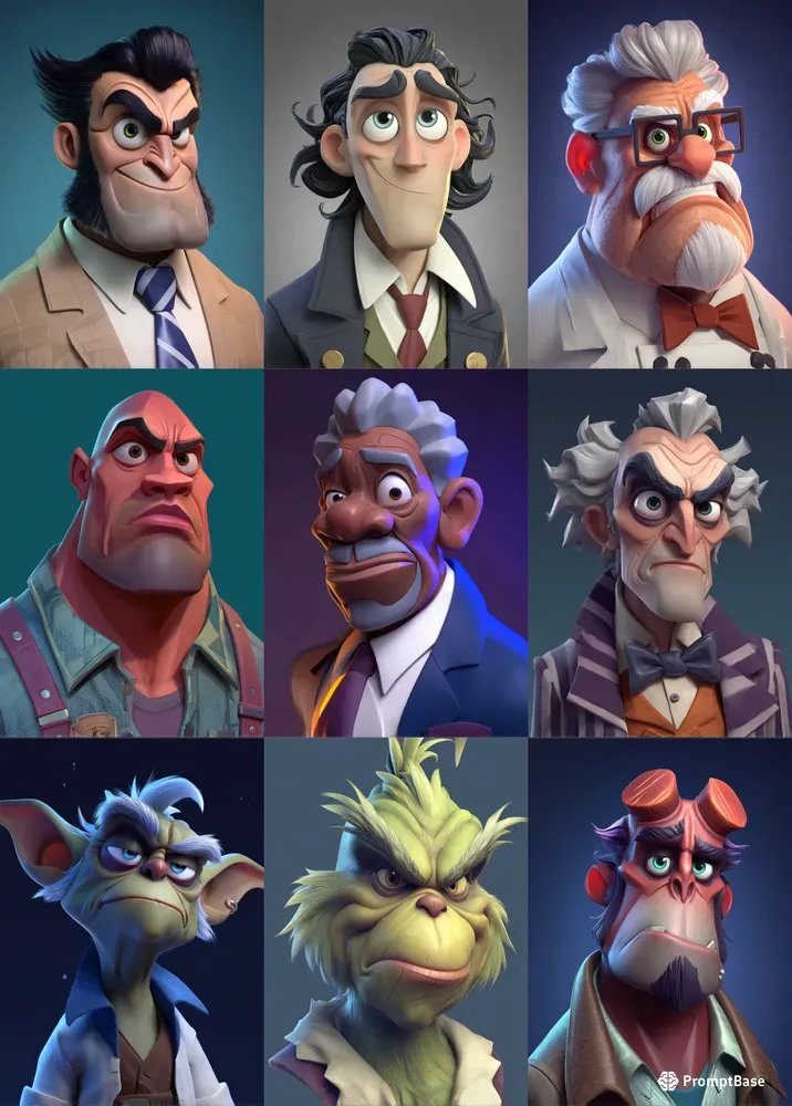 promptbase's tweet image. 3D Stylized Caricature Characters by @alchemydesign89 using Midjourney 🎭