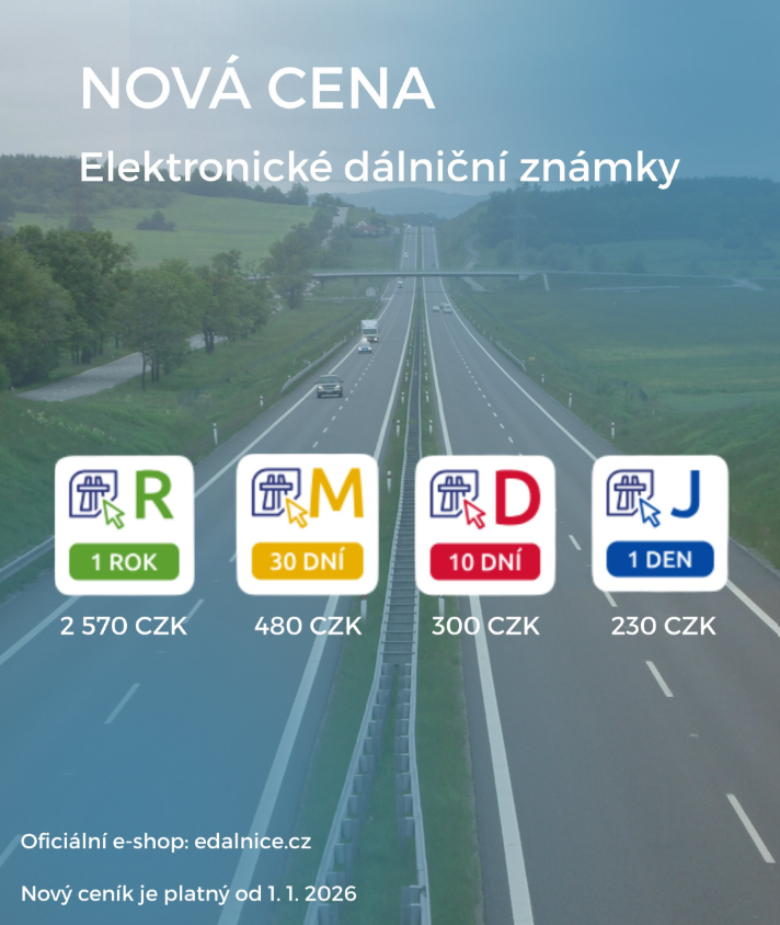 Cena dálniční známky se od příštího roku upraví podle inflace a nových úseků dálnic. Online pouze na: edalnice.cz