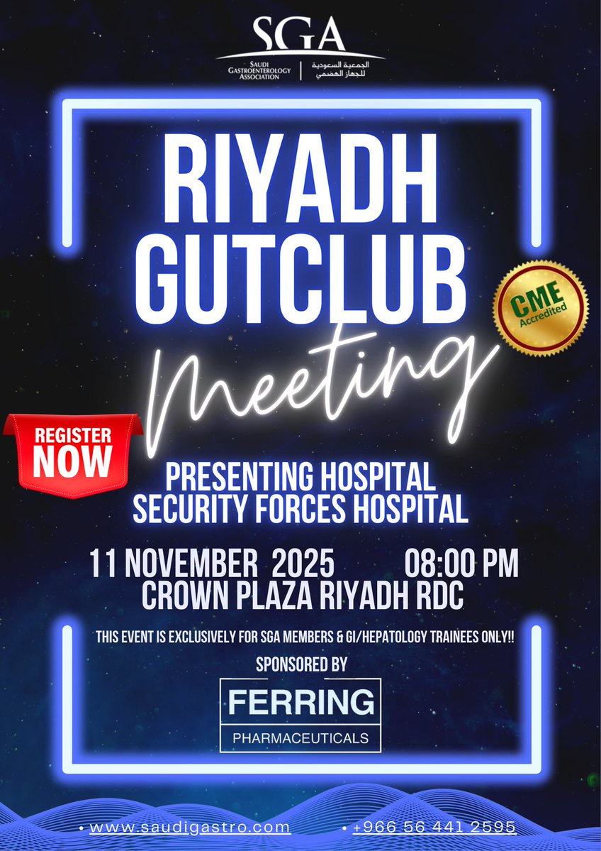 SGA Gut Club

We’re excited to announce the SGA Gut Club meeting on Tuesday, November 11 at 8:00 PM, taking place at Crowne Plaza RDC, Riyadh.

This gastroenterology community session will be exclusive to SGA members to ensure a focused and engaging experience.

We look forward