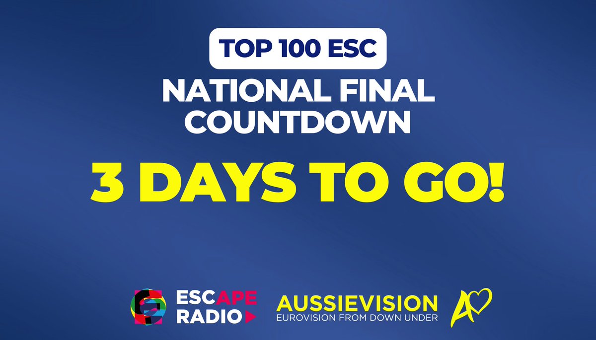 Three days to go until the radio broadcast of the National Final Countdown! #NFC100 
🗓️Saturday 8 November 
⏲️From 10:00am CET / 8:00pm AEDT
📻escape-radio.com <a href="/ESCapeRadio3/">ESCape Radio</a>