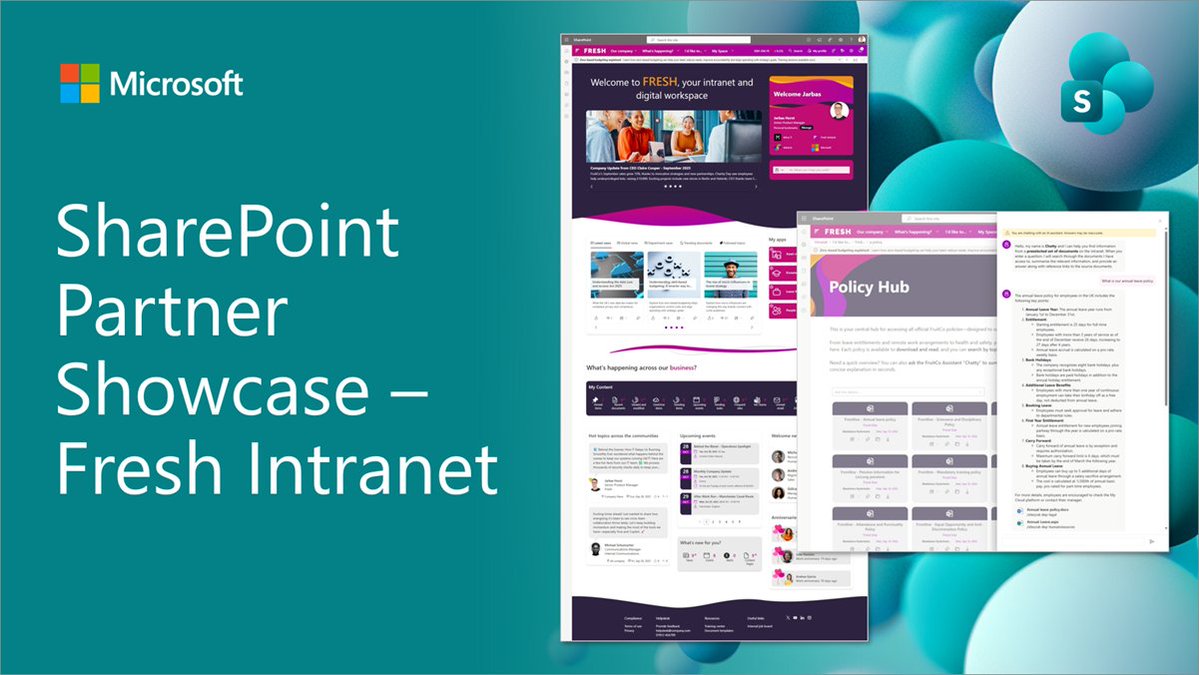 SharePoint's tweet image. ✨ SharePoint Partner Showcase - Fresh Intranet

• AI-powered intranet solution built on SharePoint
• SharePoint &amp;amp; Microsoft 365 solution from Advania
• New blog post series focused on the art of possible

See details → msft.it/6012tHFf8

#Microsoft365 #SharePoint #SPFx