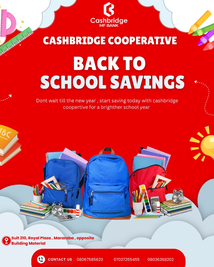cashbridge_mfb's tweet image. School fees no go catch you unawares this time!
Start your Back to School Savings today with Cashbridge Cooperative and make the next school term stress free.
Save smart, plan ahead, and give your kids the bright future they deserve! 
#CashbridgeCooperative #BackToSchoolSavings