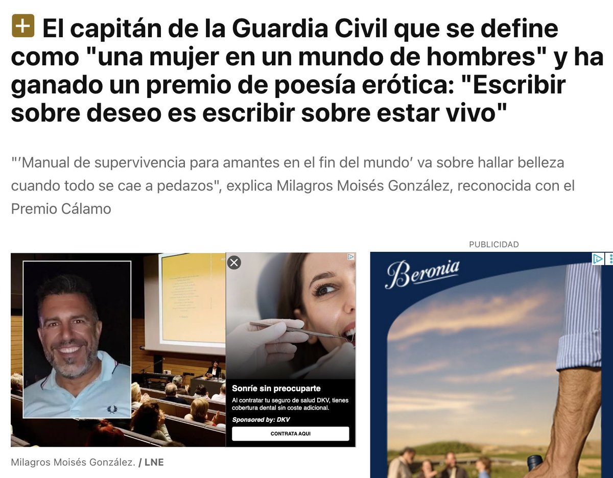 Milagros, capitán de la GC, gana un premio de poesía. Las mujeres llegamos donde nos lo propongamos, la verdad.