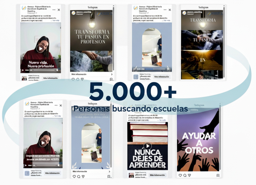 En #ASESCO seguimos impulsando la profesionalización del coaching. A través de campañas en Meta, más de 5.000 personas han buscado escuelas acreditadas en nuestra web. Apoyamos a nuestras escuelas y coaches asociados para aumentar su visibilidad y prestigio en el sector.