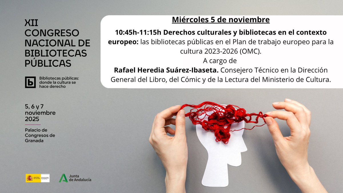 librolecturagob's tweet photo. Ponencia en el XII Congreso Nacional de Bibliotecas Públicas #12CNBP: 'Derechos culturales y bibliotecas en el contexto europeo: las bibliotecas públicas en el Plan de trabajo europeo para la cultura 2023-2026 (OMC)'.
Por Rafael Heredia Suárez-Ibaseta 👇
https://t.co/t7qH7w7yTl https://t.co/1OfdV2jmxD