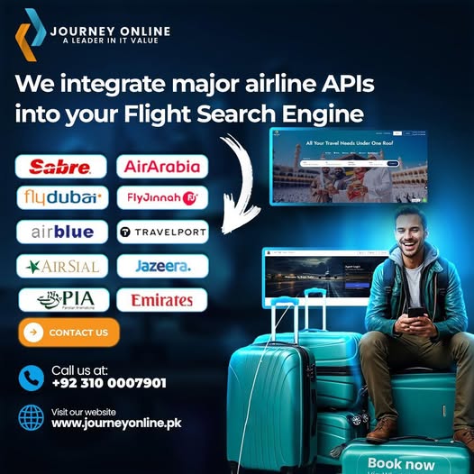 journey__online's tweet image. Take Your Travel Platform to New Heights!
Integrate major airline APIs — Emirates, PIA, Airblue, Flydubai &amp;amp; more — directly into your flight search engine with Journey Online.

📞 +92 310 0007901
🌐 journeyonline.pk
#JourneyOnline #TravelTech #FlightAPIIntegration