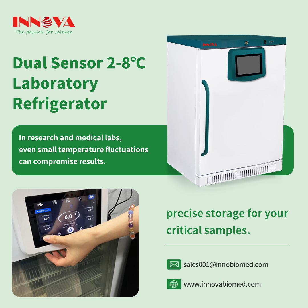 InnovaBioTech's tweet image. Even small temperature changes can affect lab results. ❄️
INNOVA’s Dual Sensor 2–8℃ Refrigerator ensures precise, stable storage with real-time monitoring &amp;amp; a 7&quot; touchscreen.
Fast cooling, ±1°C uniformity &amp;amp; reliable protection for every sample.
#INNOVABiomed #LabRefrigerator