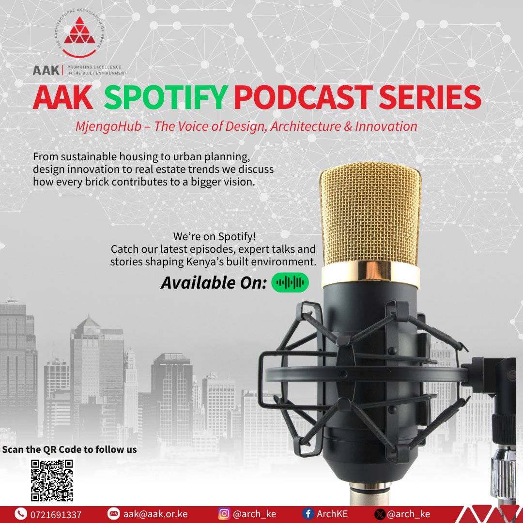 New space, new energy🎧 The AAK Spotify Podcast Series is live! 
Tune in for expert talks, fresh ideas and mjengo stories shaping Kenya’s built environment. 

To follow and listen in, scan the QR Code or use the link below
open.spotify.com/show/36RphdcXS…