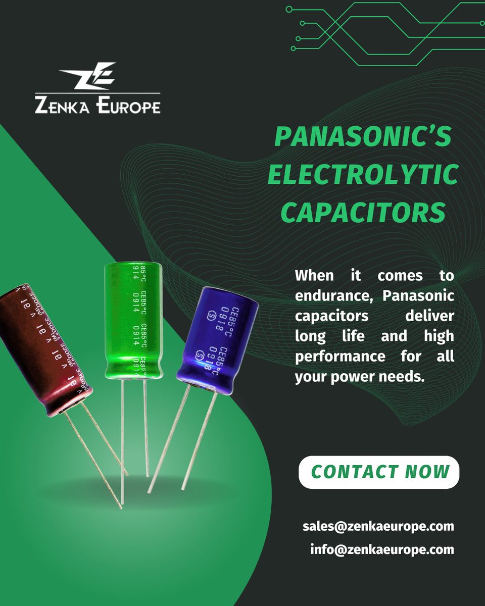 ZenkaEurope's tweet image. 🔋 Power That Lasts with Panasonic Capacitors

At Zenka Europe, we supply a wide range of high-quality electronic components from leading manufacturers.

📩 sales@zenkaeurope.com | info@zenkaeurope.com

#Panasonic #Capacitors #ElectronicsComponents #PowerSolutions #ElectronicPart