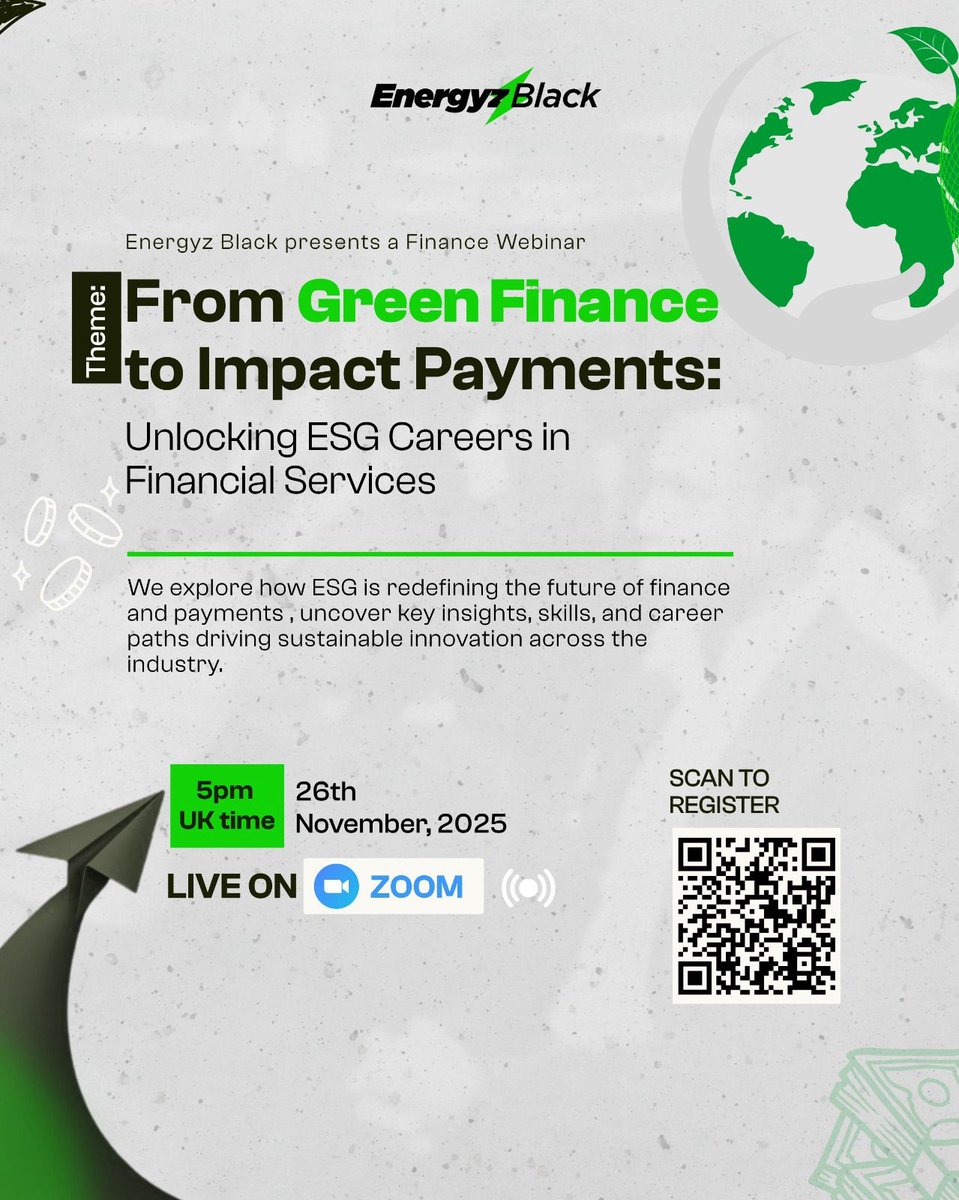 Sustainability is reshaping finance. Want to be part of it? 🌱💼
Join us 26 Nov, 5pm (UK) for an interactive session on ESG careers in financial services — practical insights, real opportunities &amp; skill requirements.

📎 Register- tinyurl.com/4uky4s87

#ESG #Finance #Webinar