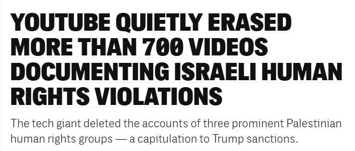 Krieg2026's tweet image. #Gaza_Genocide #Hamas
#GazaHolocaust #IsraelTerroristState

 YouTube deleted the channels of three major Palestinian human rights groups, erasing 700+ videos documenting Israeli war crimes.

Google says it acted to comply with Trump administration sanctions tied to the groups’