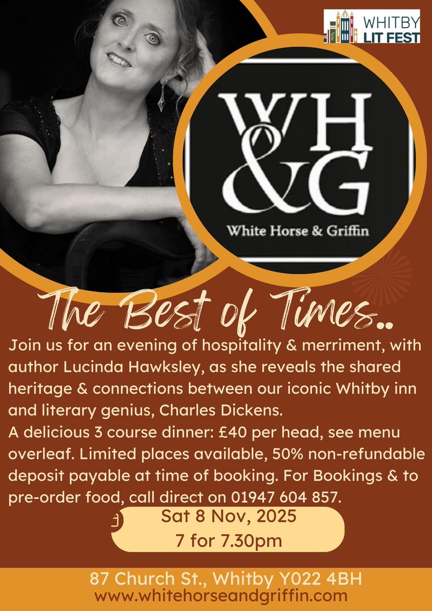 Join me at the historic #Whitby pub The White Horse and Griffin this Saturday night (8 November) for a very special Dickens-and Whitby themed evening whitbylitfest.org.uk/event/what-the…