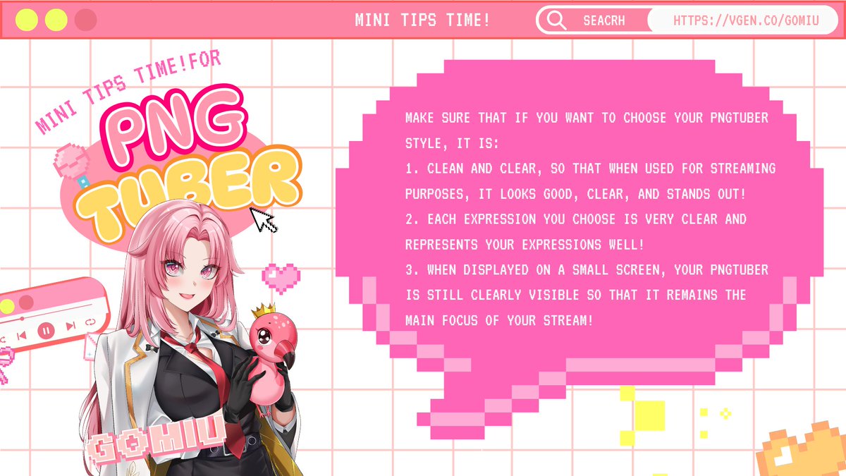 gomiumiuw's tweet image. ✮⋆˙⌞Mini tips for VTubers ⌝⋆˚✿˖°
When looking for PNGTuber artists, make sure:
⤷ the style is clean
⤷ the expressions are clear
⤷ it&apos;s easy to read on a small screen

This is really important for your stream branding  ‹𝟹

#VTuberTips #VTuberAdvice #VGenSupport