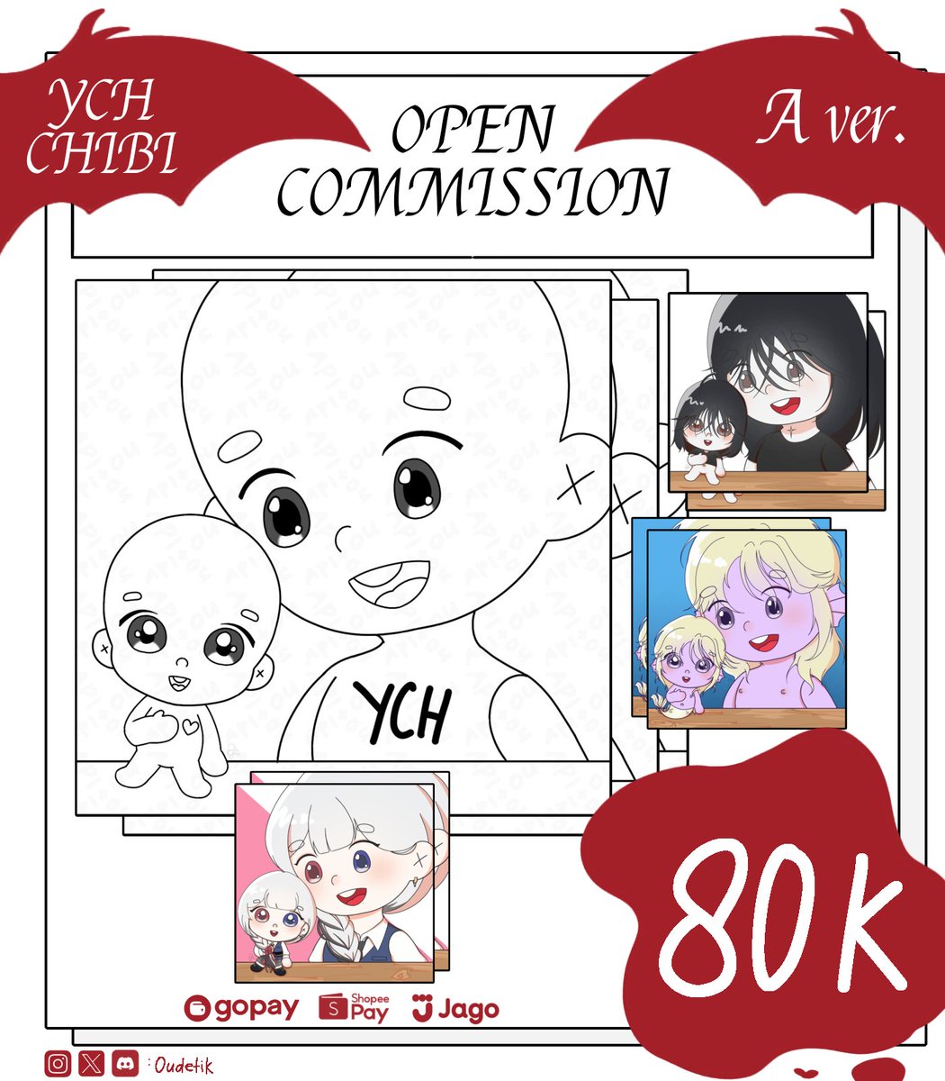 Oudetik's tweet image. [❤️ and 🔁 are appreciate-!!]

🔥 OPEN COMMISSION 🔥

Hai sayang-sayangku~ Api lagi open commission nih buat local only. Jikalau ada yang ingin bertanya atau ingin memesan bisa lewat dm ya cinta~ (⁠ ⁠˘⁠ ⁠³⁠˘⁠)⁠♥🌹❤️
ToS 🔽

Terimakasih, love you 🌹❤️