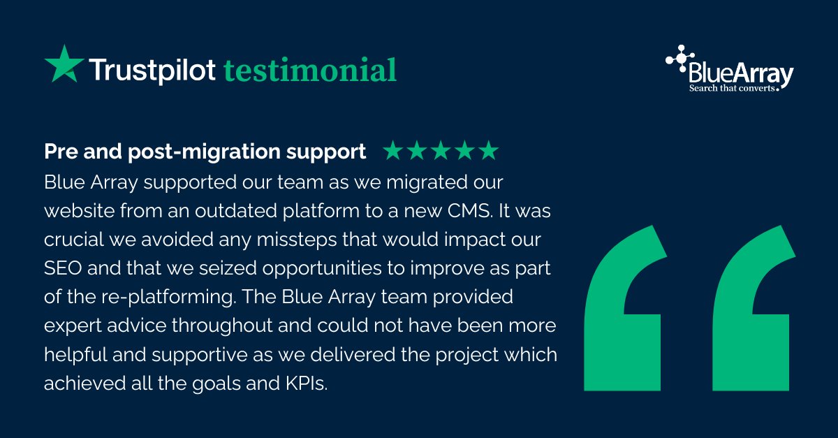 bluearrayseo's tweet image. Website migrations can be a minefield, but with the right support, they can be an incredible opportunity to improve your performance. 🤝

Want to chat about your upcoming website migration?
Get in touch here 👉 ow.ly/u0XI50Xir63