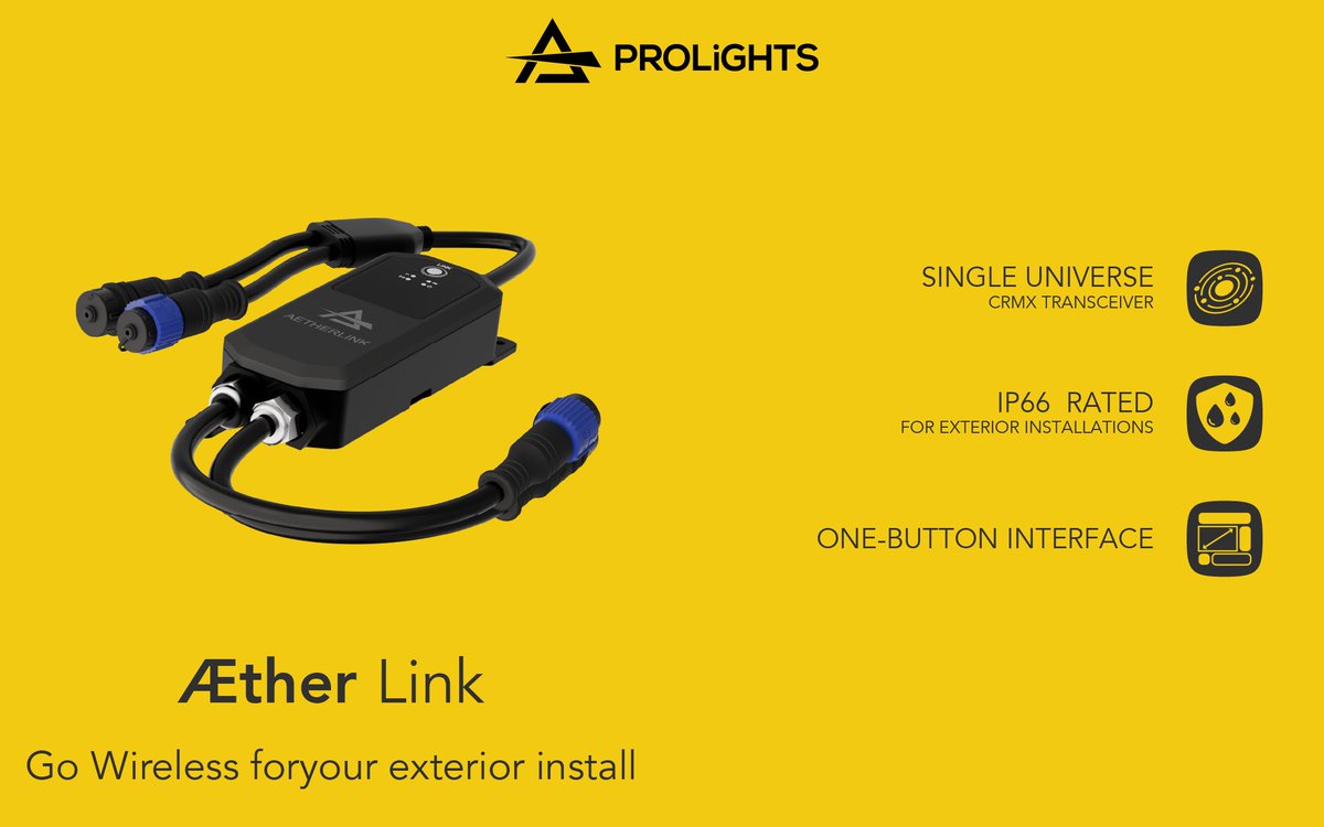 PROLIGHTS_media's tweet image. 𝐆𝐨 𝐖𝐢𝐫𝐞𝐥𝐞𝐬𝐬 𝐟𝐨𝐫 𝐲𝐨𝐮𝐫 𝐞𝐱𝐭𝐞𝐫𝐢𝐨𝐫 𝐢𝐧𝐬𝐭𝐚𝐥𝐥 

#PROLIGHTS introduces Æther Link: IP66 Install #CRMX transceiver

🔗 Find out more at: prolights.it/en/product/AET… 
📩 Get in touch for more info or to schedule a demo!

#WirelessControl