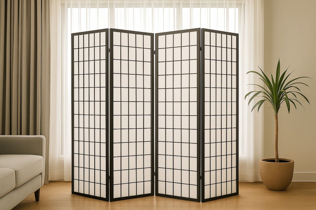 Geef je interieur een rustige Japanse touch met dit stijlvolle Shoji kamerscherm van 4 panelen. Perfect als roomdivider of decoratief element. #kamerscherm #Shoji #Japansdesign #interieurinspiratie #roomdivider #zenstijl #wonen #canvasscherm bit.ly/4f26nNg