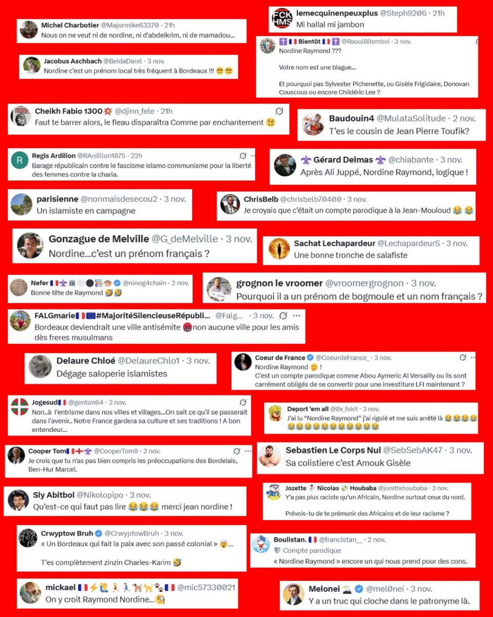 Nordine Raymond est un militant infatigable, sincère, avec le cœur sur la main. Il mène la liste LFI à Bordeaux pour les municipales.

Depuis sa déclaration de candidature, des hyènes le cyberharcèlent avec un racisme crasse.

Soutien et affection Nordine. On est avec toi ♥️