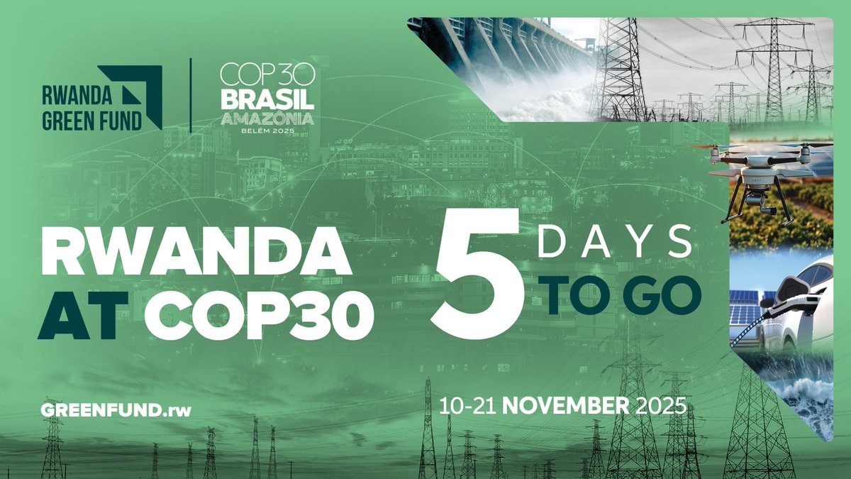 5 days to go until #COP30 in Belém!

At the Rwanda Pavilion, explore how transparent climate data and strong monitoring systems are powering accountability and results in climate action.
_______

#COP30 irabura iminsi 5 gusa!

Sura ahabera imurikabikorwa ry’u Rwanda, urebe uko