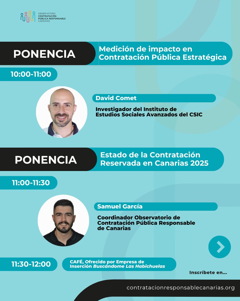 🔵 Conoce las ponencias que abrirán las V Jornadas de Contratación Pública Responsable de Canarias el próximo 12 de noviembre en el Espacio Canarias7 (Las Palmas de Gran Canaria).

👉 ¡Inscríbete ya! contratacionresponsablecanarias.org/v-jornadas-de-…

<a href="/redAnagos/">Red Anagos</a> <a href="/AdeicanCanarias/">Adeican Canarias</a> <a href="/EAPN_Canarias/">EAPN Canarias</a>