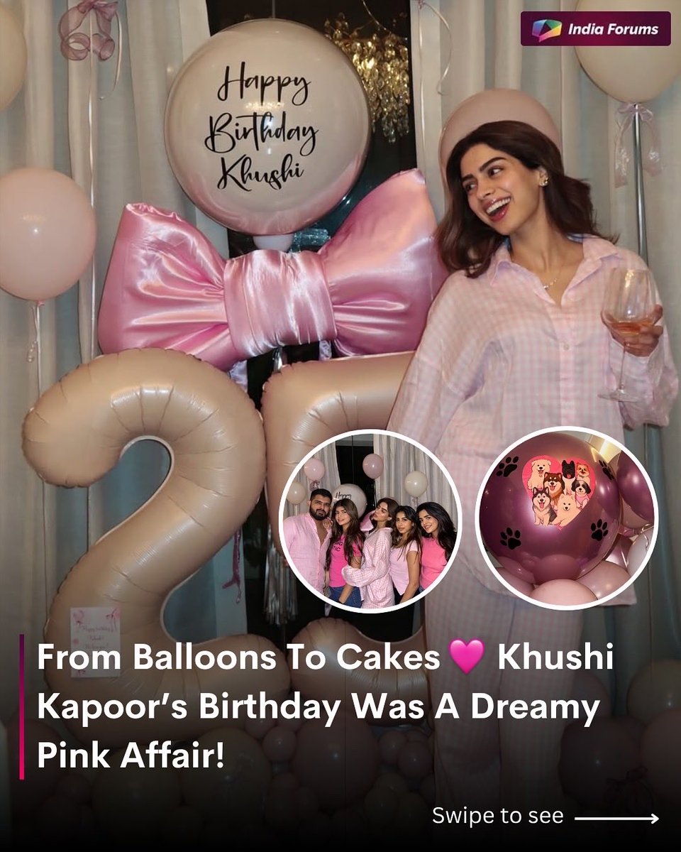 indiaforums's tweet photo. Khushi Kapoor drops her dreamy birthday dump 🎀from pastel balloons to adorable cakes, every moment looked straight out of a fairytale! 
.
.
.
#KhushiKapoor #BirthdayVibes #PinkParty #KhushiKapoorBirthday #BollywoodStyle #StarKid #FYP #Explore #Viral #Trending #Instagram #IndiaForums