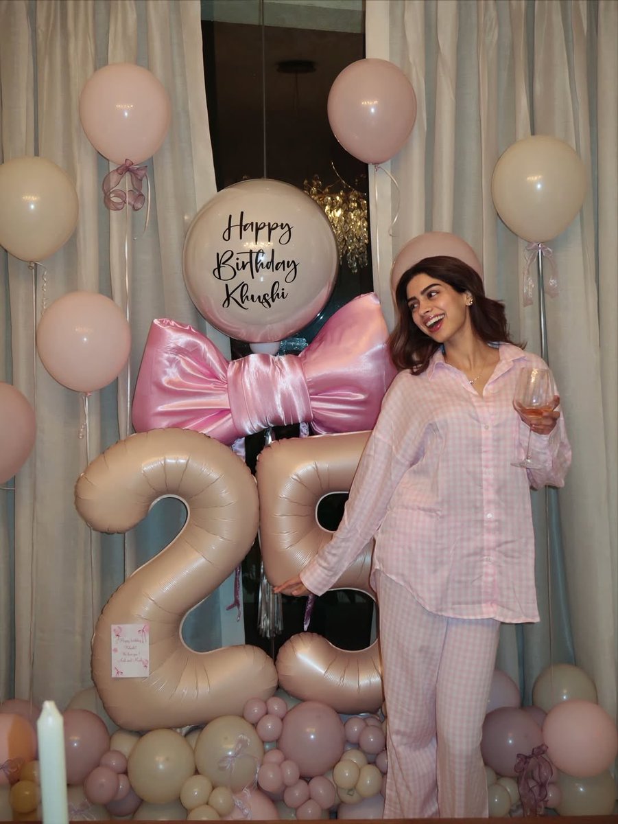 indiaforums's tweet photo. Khushi Kapoor drops her dreamy birthday dump 🎀from pastel balloons to adorable cakes, every moment looked straight out of a fairytale! 
.
.
.
#KhushiKapoor #BirthdayVibes #PinkParty #KhushiKapoorBirthday #BollywoodStyle #StarKid #FYP #Explore #Viral #Trending #Instagram #IndiaForums