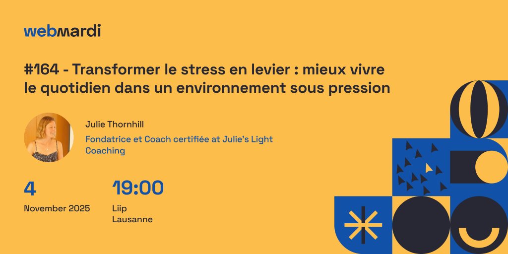 🎉 A huge thank you to Julie Thornhill for her talk on “Transformer le stress en levier : mieux vivre le quotidien dans un environnement sous pression”! And special thanks to our premium sponsors <a href="/superhuit/">superhuit</a>, @Antistatique_ch, <a href="/infomaniak/">Infomaniak</a>, <a href="/HidoraSwiss/">Hidora</a> &amp; <a href="/heigvd/">HEIG-VD</a> for their support