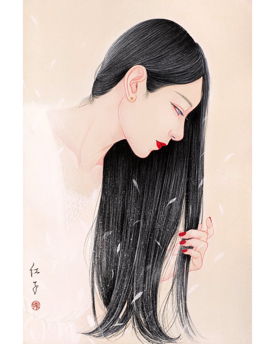 丁子紅子　販売価格以下！　儚紅月　日本画　真作　本物　新品未使用品！ 丁子紅子 販売価格以下！ 儚紅月 日本画 真作 本物 新品未使用