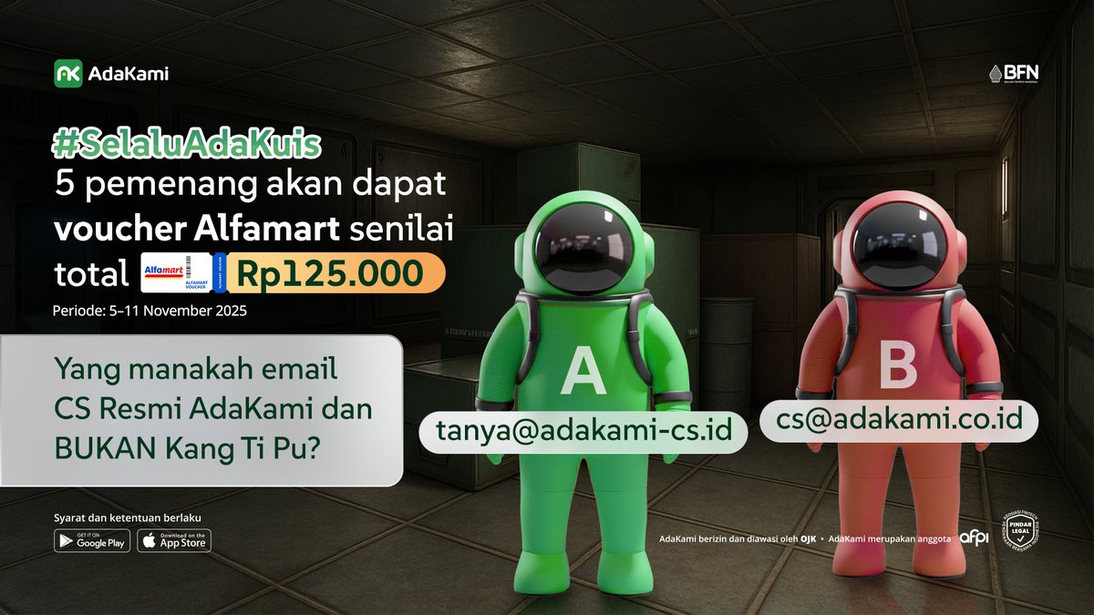 adakamiofficial's tweet photo. Siapa nih dulu yang suka main game impostor a.k.a. Kang Ti Pu??? Gas, reply jawabanmu sebanyak-banyak di tweet ini, ya! ๐๐
Eits, ikuti syarat dan ketentuan di tweet setelah ini dulu~
#AdaKami #SelaluAdaBuatKamu #SelaluAdaKuis #SelaluWaspada #BlockReport #Frauds https://t.co/nJvXu9dr8b