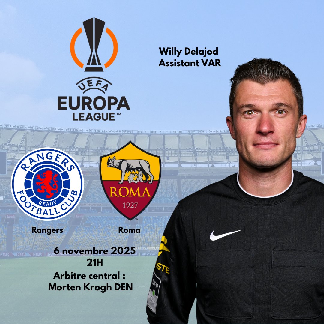 ⭕️ UEFA Europa Ligue

⚽️Willy Delajod désigné
🖥️ Retrouvez toute l'actualité des arbitres d'élite français sur notre site web en description du compte
#uefa #europaleague #referee