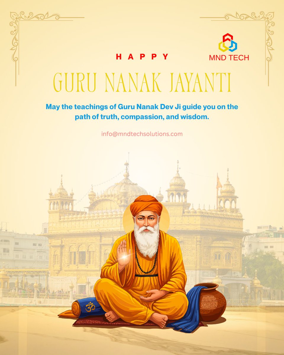 mnd_tech's tweet image. 🌼 Heartiest greetings on the occasion of Guru Nanak Dev Ji&apos;s Prakash Parv! 🌼
On this auspicious occasion, the MND Tech family wishes everyone a very Happy Guru Nanak Jayanti 🙏
#MNDTech #GuruNanakJayanti #GuruNanakDevJi #Peace #Kindness #SpiritualGrowth #TechWithPurposeyChain