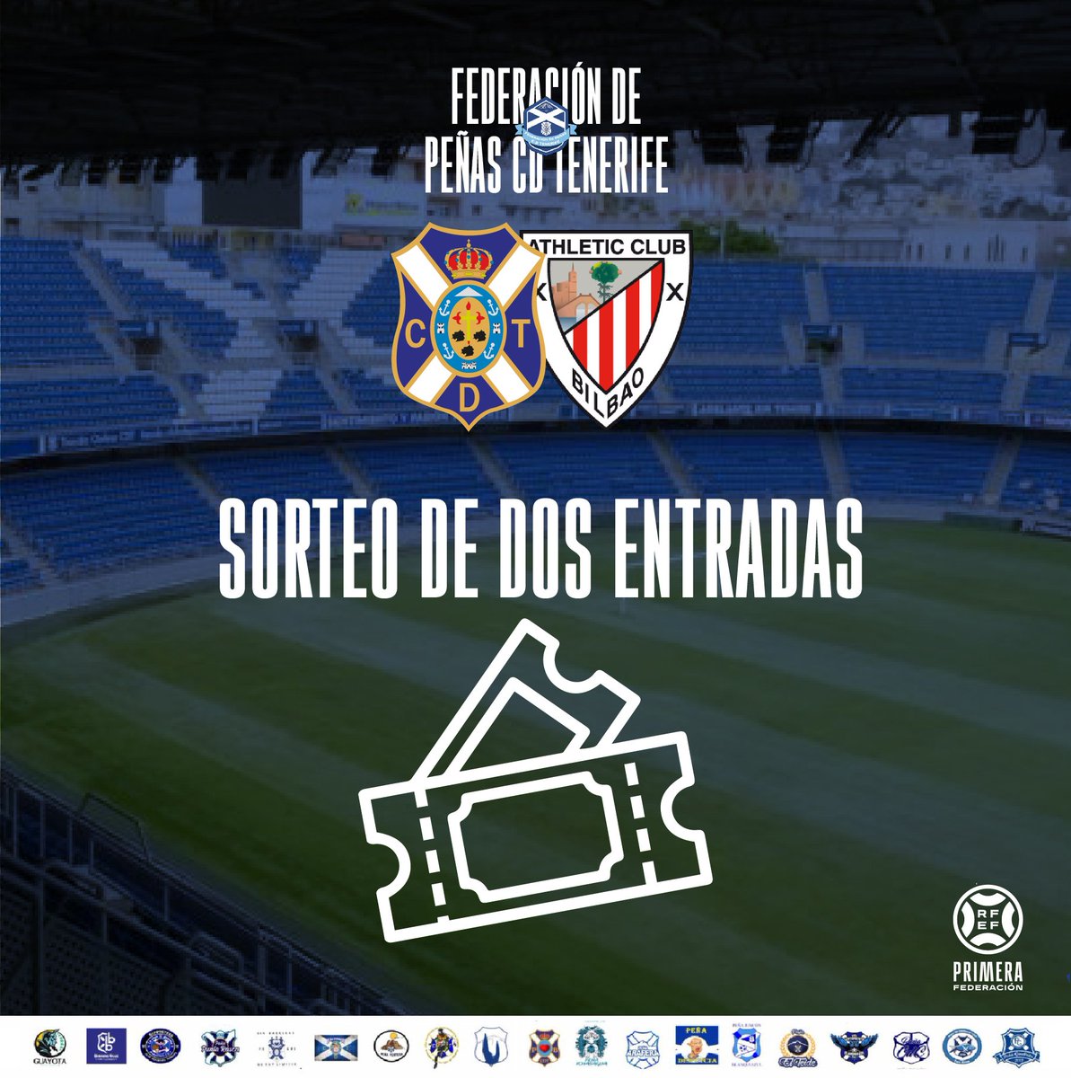 SORTEO 🎟️ | La Federación de Peñas te invita al CD Tenerife - Bilbao Athletic.

🗨️ Comenta en este post con quién irías y mencionalo/s
🔀 Retuitea
💙 Sigue la cuenta <a href="/fpcdtenerife/">@fpcdtenerife</a> 

Este viernes anunciaremos el ganador/a de las 2 entradas.