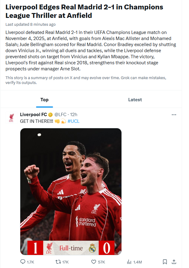 Even X's rubbish Ai trend system has us beating Real Madrid 😁