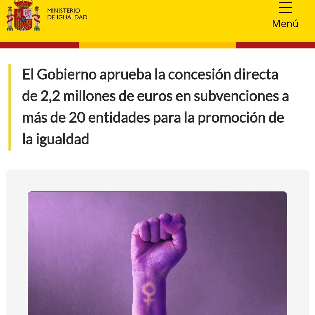 Entre 21 entidades. 

Pero "el feminismo no es un negocio, no lo eees"... 
🙈🙈🙈🤡
igualdad.gob.es/comunicacion/s…