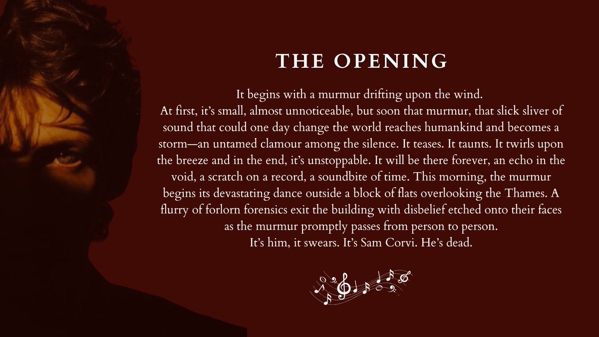 an agent’s guide to my adult literary mystery w/ crossover potential—𝐀𝐋𝐋 𝐓𝐇𝐄 𝐃𝐄𝐕𝐈𝐋𝐒 😈

“seven suspects. one the killer of renowned rock star sam corvi. but who? only they can tell you.”

#litagents ❤️ or DM if interested!! 

#questpit #Q #A #LF #MY
