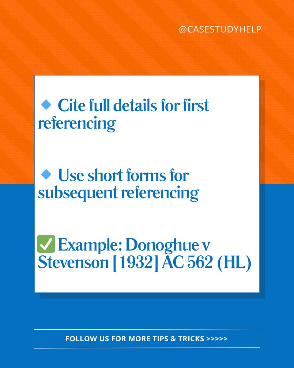 casestudyhelp's tweet image. Case law citations can make or break your legal writing!

Get them right every time with these quick referencing tips!

Visit at: tinyurl.com/2mpv333d

#lawstudents #uklaw #legalwriting #caselaw #lawschooltips #assignmenthelp #lawreferencing #llb #lawdegree #casestudyhelp