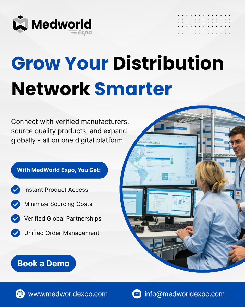 Medworld_Expo's tweet image. Grow your distribution network smarter with #MedWorldExpo 🚀
Connect globally &amp;amp; simplify sourcing.
📩 Book a Demo: medworldexpo.com/purchase-portal
#MedWorldExpoJobs #SmartSourcing
