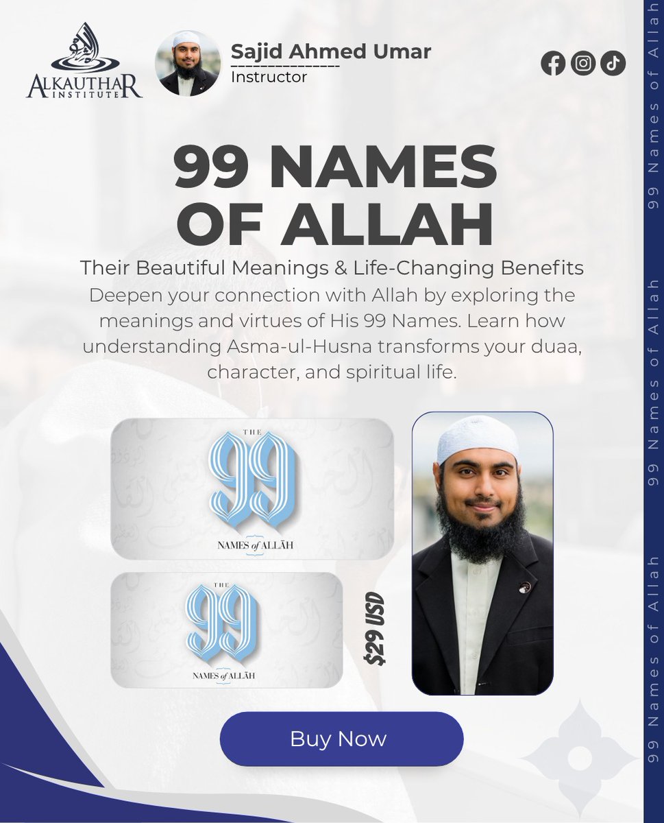 AlKautharWorld's tweet image. Understanding Allah through His 99 Names gives life to your prayers and brings you closer to Him. Learn their meanings, strengthen your duaa, and grow in faith through this insightful course.  Explore here:  online.alkauthar.org/courses/99-nam… #99namesofallah #alkautharinstitute