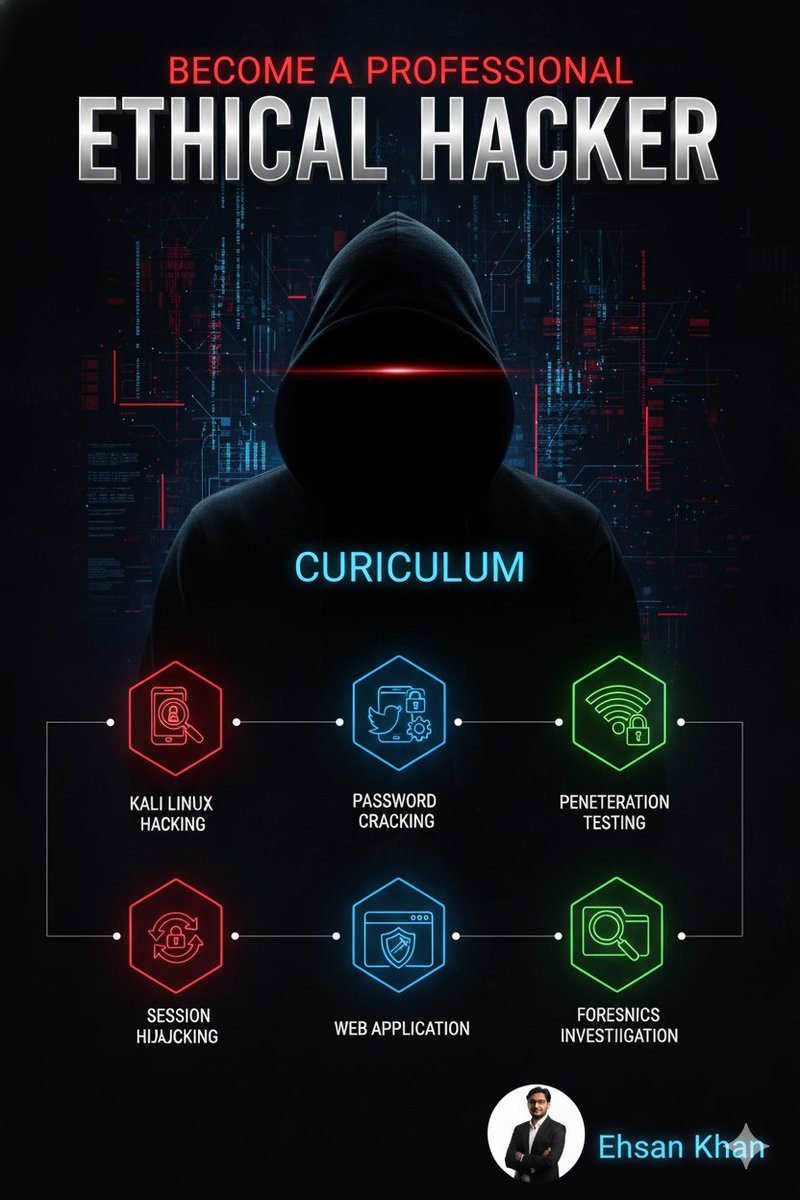 EhsanKhanAI's tweet image. 🔥 Stop scrolling! The hottest skill of 2025 is Cyber Security!

🚀 Get my full guide now:

❤️ Like
🔁 Repost
✉️ Comment &quot;CYBER&quot;
👤 Follow me @EhsanKhanAI 
💡 Level up your skills. Secure your future.
#CyberSecurity #TechSkills #HackerLife #FutureReady #LearnCyber #DigitalSkills