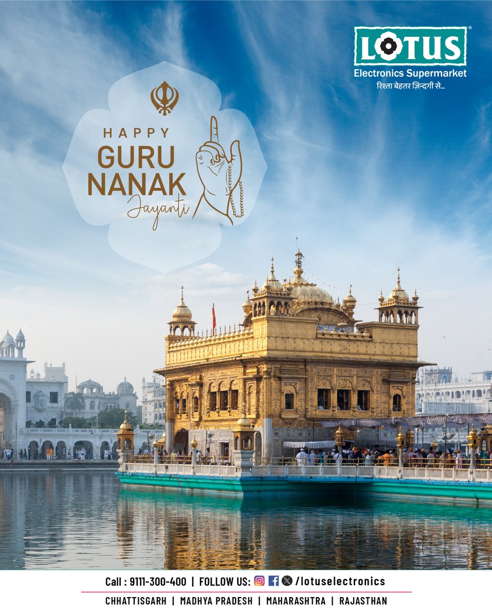 LotusElec's tweet image. May the divine teachings of Guru Nanak Dev Ji inspire us towards truth, peace, and service. 🙏
.
Lotus Electronics wishes you all a blessed Guru Nanak Jayanti! 🌼
.
🌐 Shop online: lotuselectronics.com
.
#GuruNanakJayanti #LotusElectronics #Peace #Blessings #FestivalOfLight
