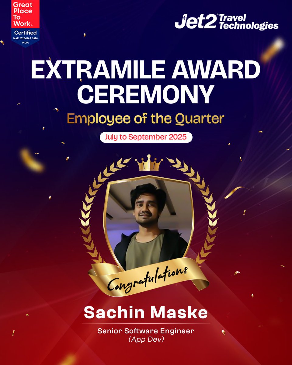 Jet2Travel_Tech's tweet image. Celebrating Sachin Maske, Senior Software Engineer, for going the extra mile and earning the title of Employee of the Quarter! Your innovation and unwavering commitment are what keep Jet2TT moving forward.

Keep shining and inspiring, Sachin!

#EmployeeOfTheQuarter #Jet2TT