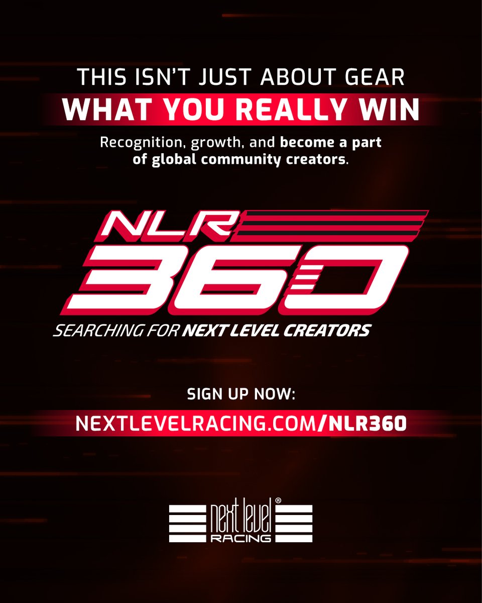 What’s in it for you? 👀

🚀 Work with Next Level Racing
🤝 Opportunity for a long-term partnership
📈 Support to grow your socials &amp; content
🏎️ Win the ultimate sim racing setup
💡 Ongoing support with new products

This is more than a competition.
It’s a chance to LEVEL UP your