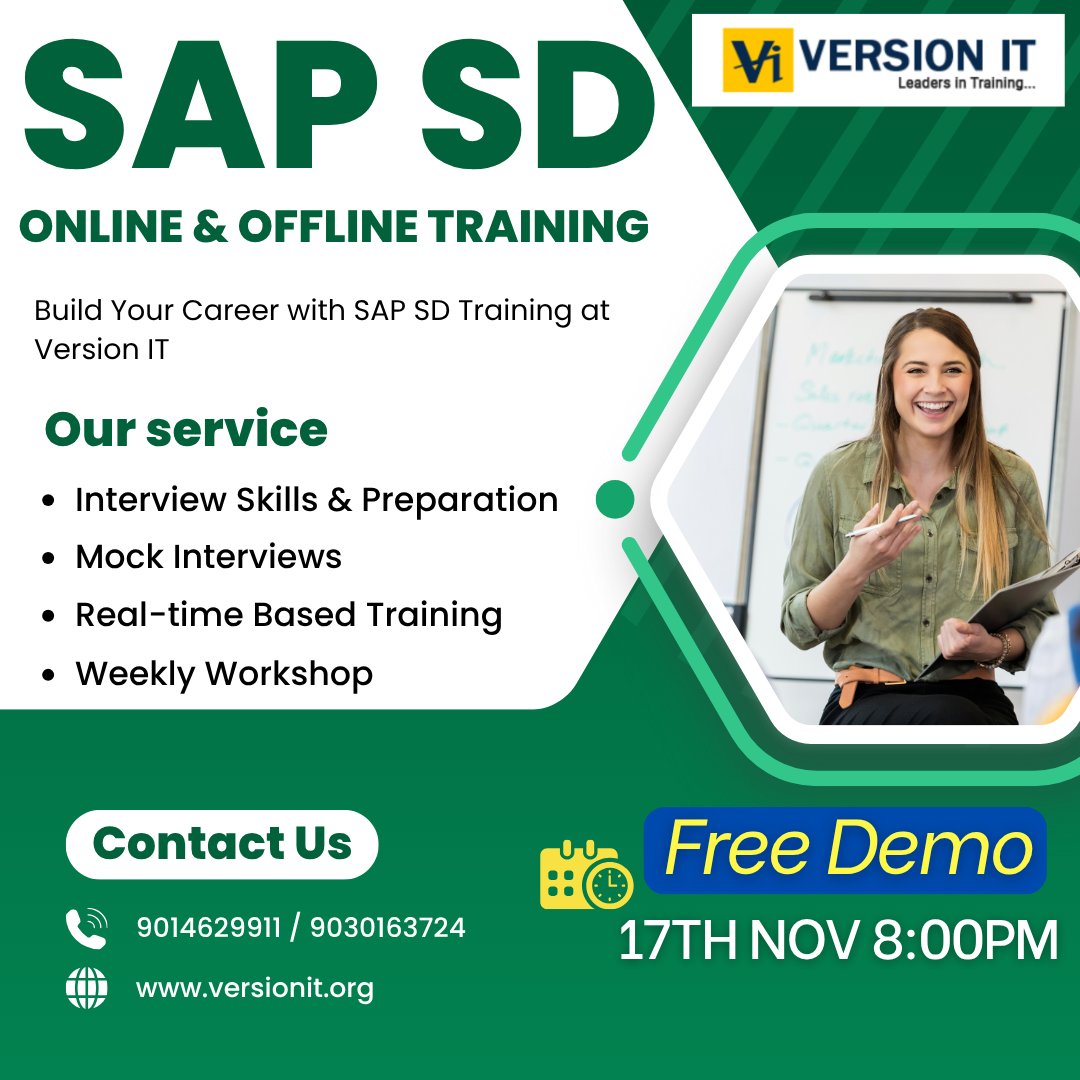PVersionit's tweet image. 🚀 Kickstart your SAP Career with SAP SD Training – Hyderabad!

Gain real-time project experience, hands-on learning &amp;amp; placement support from industry experts. 💼

📅 Demo: 17th Nov | ⏰ 8 PM (IST)
📍 Online &amp;amp; Classroom
👉 Join Now: versionit.co.in
#SAPSD #SAPTraining