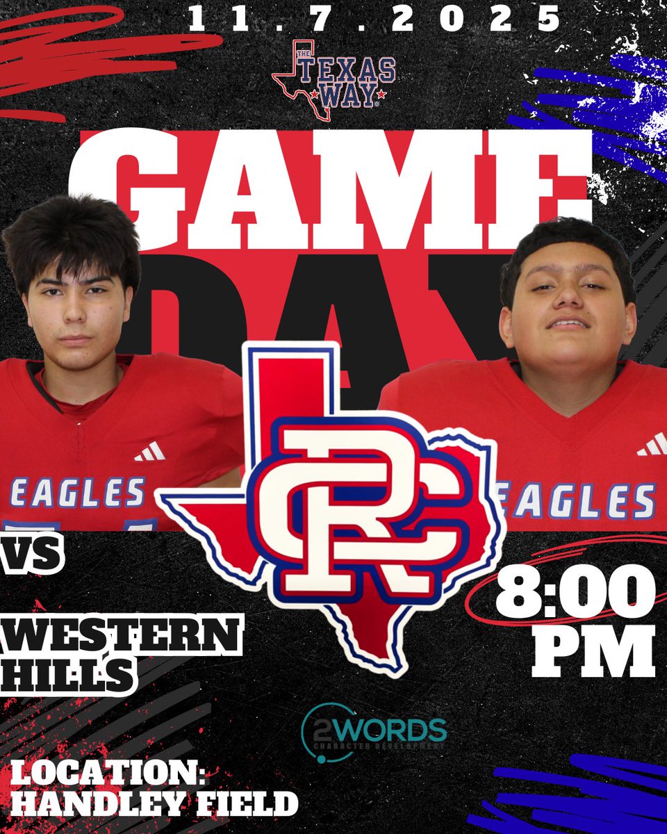 🦅🏈🦅🏈🦅🏈🦅🏈🦅🏈GAMEDAY•ANNOUNCEMENT 
🗓️11.7.2025
🆚Western Hills
⏰8:00 PM
🏟️Handley Field
<a href="/CRiversideHS/">Amon Carter-Riverside High School</a> 
Let’s Go Carter!