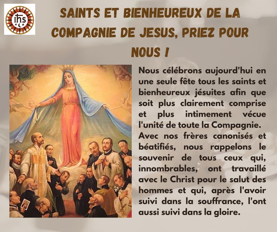 ✨ “Dieu et Père de Jésus-Christ, notre Seigneur, toi qui nous appelles et qui sais notre faiblesse, achève dans la Compagnie ce que tu as commencé avec Ignace et tant de nos frères, saints et bienheureux : donne-nous de servir avec courage sous l'étendard de la croix.”
#AMDG 🙏🏽