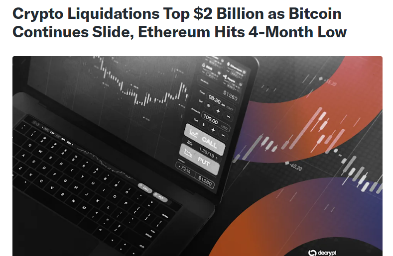 Decentralize_Fu's tweet photo. Crypto Liquidations Top $2 Billion as Bitcoin Continues Slide, Ethereum Hits 4-Month Low

Tuesday's crypto market bloodbath only got worse as the afternoon dragged on, with Bitcoin nearly touching the $99,000 mark

#Bitcoin #BTC #Web3 #Blockchain #PDPD #ETH #DecentralizeFuture https://t.co/u2b8esRJxG