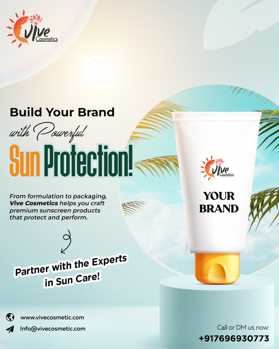 vivecosmetic's tweet image. Build Your Brand with Powerful Sun Protection!
From formulation to packaging, we help you create premium sunscreen products that protect, perform, and stand out!
+91 76969 30773
 vivecosmetic.com
#ViveCosmetics #SunProtection #SunscreenManufacturer #PrivateLabelSkincare