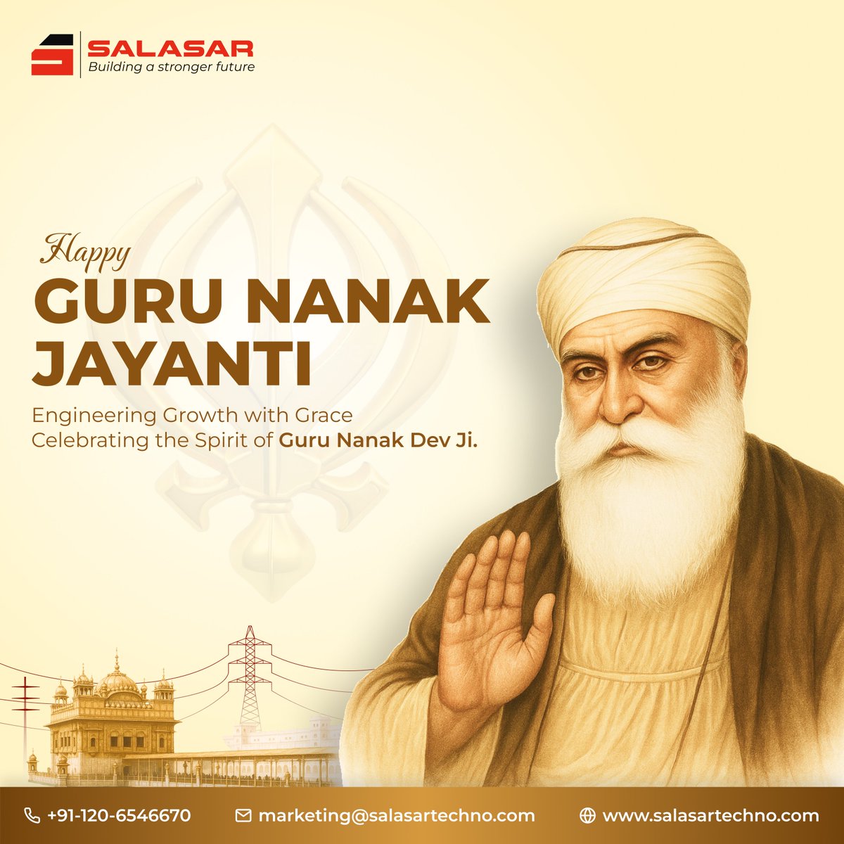 SalasarLimited's tweet photo. From purpose to progress - inspired by Guru Nanak’s wisdom, built on Salasar’s strength.

May this day remind us that every creation should serve a greater cause.

#GuruNanakJayanti2025 #SalasarTechnoEngineering #BuildingAStrongerFuture #EngineeringWithPurpose https://t.co/aVievR4tse