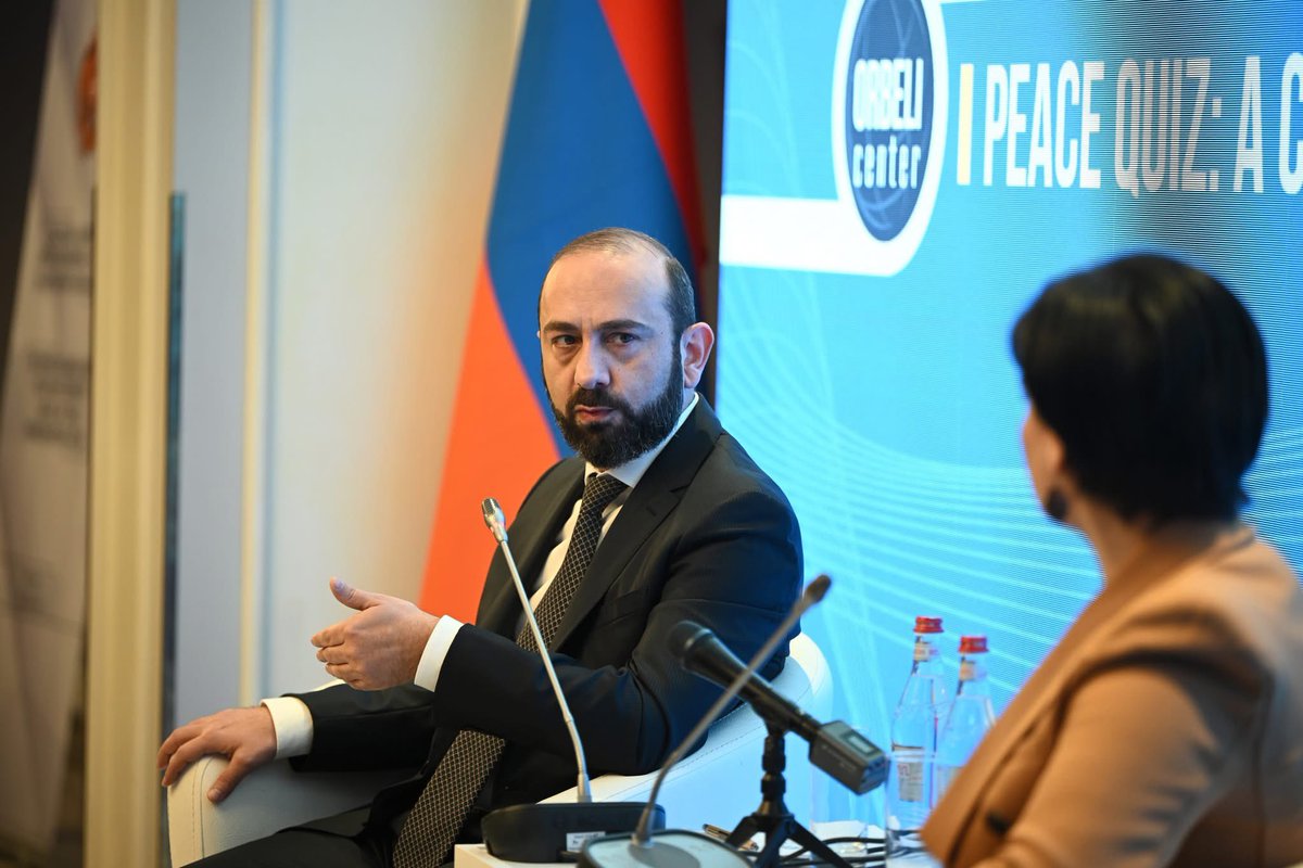 CenterOrbeli's tweet photo. 🇦🇲 Day 2 of #OrbeliForum2025 kicks off in Yerevan!
Honored to host FM Ararat Mirzoyan in the session “Peace Quiz: Conversation with the Armenian Foreign Minister.”

Dialogue continues — building peace and cooperation across the South Caucasus. 🌍 #OrbeliForum #PeaceBuilding https://t.co/5rjjapypqI