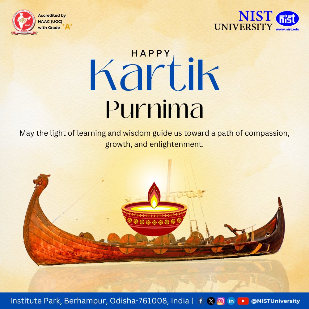 NIST_University's tweet image. Happy Kartik Purnima from NIST University! On this auspicious day of Kartik Purnima, we celebrate the spirit of #knowledge, #purity, and illumination. Just as the full moon brightens the night sky, may the light of learning and wisdom guide us toward a path of compassion,…